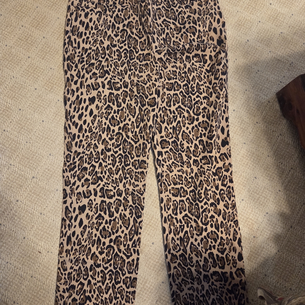 Kim Rogers Leopard Print Wide Leg Trousers in Tan and Black